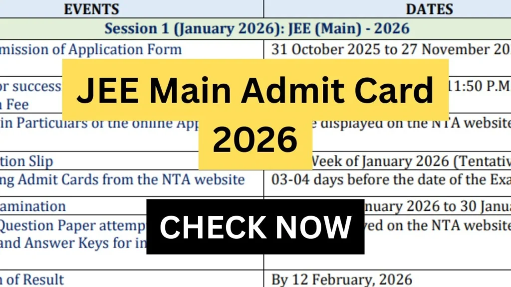 JEE Main Admit Card 2026 > Session 1 Exam Schedule, Hall Ticket Details and Official Updates