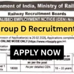 RRB Group D Recruitment 2026 > 22000 Vacancies, Exam Stages and Online Application Window